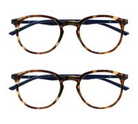 OPULIZE Met Gafas de Lectura Pack de 2 Montura Redonda Marrón Carey Azul Resistente a Arañazos Bisagras de Muelle Ordenador Gaming Antirreflejante Hombre Mujer RR60-2 +3.50