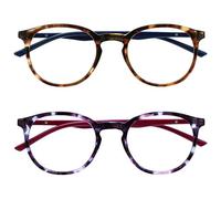 OPULIZE Met Gafas de Lectura Pack de 2 Montura Redonda Marrón Morado Resistente a Arañazos Bisagras de Muelle Ordenador Gaming Antirreflejante Hombre Mujer RR60-25 +2.00