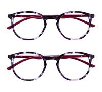 OPULIZE Met Gafas de Lectura Pack de 2 Montura Redonda Morada Carey Rojo Resistente a Arañazos Bisagras de Muelle Ordenador Gaming Antirreflejante Hombre Mujer RR60-5 +3.50