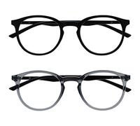OPULIZE Met Gafas de Lectura Pack de 2 Montura Redonda Negra Gris Resistente a Arañazos Bisagras de Muelle Ordenador Gaming Antirreflejante Hombre Mujer RR60-17 +3.50