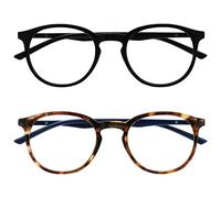 OPULIZE Met Gafas de Lectura Pack de 2 Montura Redonda Negra Marrón Carey Resistente a Arañazos Bisagras de Muelle Ordenador Gaming Antirreflejante Hombre Mujer RR60-12 +3.00