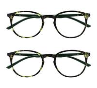 OPULIZE Met Gafas de Lectura Pack de 2 Montura Redonda Verde Carey Resistente a Arañazos Bisagras de Muelle Ordenador Gaming Antirreflejante Hombre Mujer RR60-6 +3.00