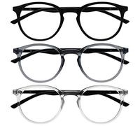 OPULIZE Met Gafas de Lectura Pack de 3 Montura Redonda Negra Gris Resistente a Arañazos Bisagras de Muelle Ordenador Gaming Antirreflejante Hombre Mujer RRR60-17C +1.50