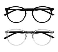 OPULIZE Met Gafas Pack de 2 Montura Redonda Negra Transparente Resistente a Arañazos Bisagras de Muelle Ordenador Gaming Antirreflejante Hombre Mujer RR60-1C +0.00