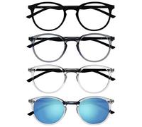 OPULIZE Met Pack 4 Gafas De Lectura Con Lectores De Sol Grande Redondo Negro Gris Claro Hombres Mujeres RRRS60-17CC +1,50