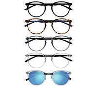 OPULIZE Met Pack 5 Gafas De Lectura Con Lectores De Sol Redondo Negro Marrón Gris Claro Hombres Mujeres RRRRS60-127CC +3,50