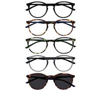 OPULIZE Met Pack 5 Gafas De Lectura Con Lectores De Sol Redondo Negro Marrón Verde Gris Hombres Mujeres RRRRS60-12672 +2,00
