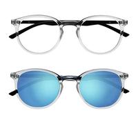 OPULIZE Met Paquete Doble Gafas De Lectura Con Lectores De Sol Grande Redondo Claro Negro Hombres Mujeres Bisagras Resorte RS60-C +0,00