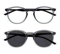 OPULIZE Met Paquete Doble Gafas De Lectura Con Lectores De Sol Grande Redondo Gris Negro Hombres Mujeres Bisagras Resorte RS60-7 +1,50