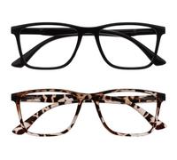 OPULIZE NYX Blue Light Blocking Reading Glasses - Anti-Glare Computer and Gaming Eyewear - 2 Pack - UV and Eyestrain Protection - Rectangular Frame - Black Brown - Men Women - + 2.00