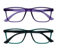 OPULIZE NYX Blue Light Blocking Reading Glasses - Anti-Glare Computer and Gaming Eyewear - 2 Pack - UV and Eyestrain Protection - Rectangular Frame - Purple Turquoise - Men Women - + 3.50