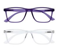 OPULIZE NYX Blue Light Blocking Reading Glasses - Anti-Glare Computer and Gaming Eyewear - 2 Pack - UV and Eyestrain Protection - Rectangular Frame - Purple Clear - Men Women - + 3.00