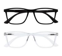 OPULIZE NYX Blue Light Blocking Reading Glasses - Anti-Glare Computer and Gaming Eyewear - 2 Pack - UV and Eyestrain Protection - Rectangular Frame - Black Clear - Men Women - + 1.00