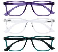 OPULIZE NYX Blue Light Blocking Reading Glasses - Anti-Glare Computer and Gaming Eyewear - 3 Pack - UV and Eyestrain Protection - Rectangular Frame - Purple Clear Turquoise - Men Women - + 3.50