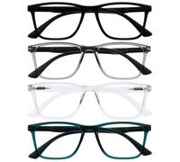 OPULIZE NYX Blue Light Blocking Reading Glasses - Anti-Glare Computer and Gaming Eyewear - 4 Pack - UV and Eyestrain Protection - Rectangular Frame - Black Grey Clear Turquoise - Men Women - + 3.00