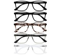 OPULIZE NYX Gafas de Lectura de Bloqueo de Luz Azul para hombre y mujer, Lentes Antideslumbrante para ordenador - Paquete de 5 - Protección UV - Negro Marrón Gris Claro - + 2,50