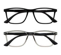 OPULIZE NYX Gafas de Lectura de Bloqueo de Luz Azul para hombre y mujer, Lentes Antideslumbrante para ordenador - Paquete de 2 - Protección UV - Negro Gris - + 1,00