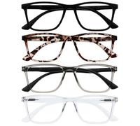OPULIZE NYX Gafas de Lectura de Bloqueo de Luz Azul para hombre y mujer, Lentes Antideslumbrante para ordenador - Paquete de 4 - Protección UV - Negro Marrón Gris Claro - + 3,00
