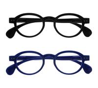 OPULIZE OCA Gafas de Lectura - Pack de 2 - Montura Moderna Retro Redonda - Negro, Azul - Hombre Mujer - Bisagras de Muelle - RR54-13 - +3.50