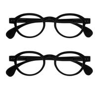 OPULIZE OCA Gafas de Lectura - Pack de 2 - Montura Moderna Retro Redonda - Negro Brillante - Hombre Mujer - Bisagras de Muelle - RR54-1 - +3.50