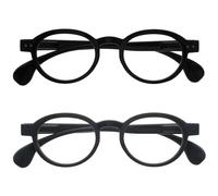 OPULIZE OCA Gafas de Lectura - Pack de 2 - Montura Moderna Retro Redonda - Negro, Gris - Hombre Mujer - Bisagras de Muelle - RR54-17 - +3.50