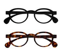 OPULIZE OCA Gafas de Lectura - Pack de 2 - Montura Moderna Retro Redonda - Negro, Marrón - Hombre Mujer - Bisagras de Muelle - RR54-12 - +2.00
