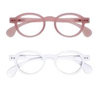 OPULIZE OCA Gafas de Lectura - Pack de 2 - Montura Moderna Retro Redonda - Rosa, Blanco - Hombre Mujer - Bisagras de Muelle - RR54-4W - +2.50
