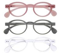 OPULIZE OCA Gafas de Lectura - Pack de 3 - Montura Moderna Retro Redonda - Rosa, Gris, Blanco - Hombre Mujer - Bisagras de Muelle - RRR54-47W - +3.00