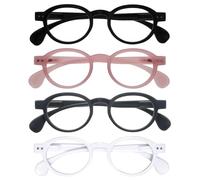 OPULIZE OCA Gafas de Lectura - Pack de 4 - Montura Moderna Retro Redonda - Negro, Rosa, Gris, Blanco - Hombre Mujer - Bisagras de Muelle - RRRR54-147W - +3.50