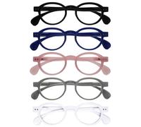 OPULIZE OCA Gafas de Lectura - Pack de 5 - Montura Moderna Retro Redonda - Negro, Azul, Rosa, Gris, Blanco - Hombre Mujer - RRRRR54-1347W - +3.50