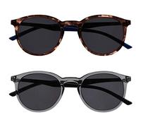 OPULIZE - Paquete de 2 gafas de sol Slim Round Frame con bisagras de resorte Lentes redondas antiarañazos Protección UV400 Templos marrón azul gris negro Unisex SS60-27