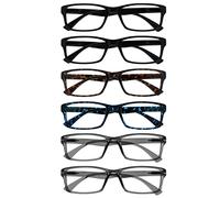 OPULIZE Pep Gafas de Lectura Pack de 6 Montura Cuadrada Clásica para Todos los Días Negro Marrón Azul Gris Resistente a los Arañazos Bisagras con Muelle Hombre Mujer RRRRRR92-112377 +3.00