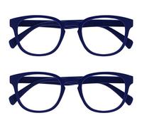 OPULIZE Pop Gafas de Lectura Pack de 2 Redondas Azul Mate Satinado Bisagras con Muelle Resistentes a los Arañazos Hombre Mujer RR2-3 +3.00