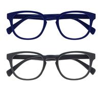 OPULIZE Pop Gafas de Lectura Pack de 2 Redondas Azul y Gris Mate Satinado Bisagras con Muelle Resistentes a los Arañazos Hombre Mujer RR2-37 +2.00