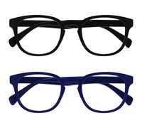 OPULIZE Pop Gafas de Lectura Pack de 2 Redondas Negro y Azul Mate Satinado Bisagras con Muelle Resistentes a los Arañazos Hombre Mujer RR2-13 +2.00