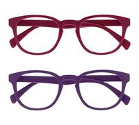 OPULIZE Pop Gafas de Lectura Pack de 2 Redondas Rosa Fucsia y Violeta Mate Satinado Bisagras con Muelle Resistentes a los Arañazos Hombre Mujer RR2-45 +1.00