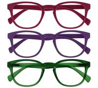 OPULIZE Pop Gafas de Lectura Pack de 3 Redondas Rosa Fucsia, Violeta y Verde Musgo Mate Satinado Bisagras con Muelle Resistentes a los Arañazos Hombre Mujer RRR2-456 +3.00