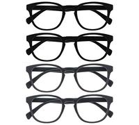 OPULIZE Pop Gafas de Lectura Pack de 4 Redondas Negro y Gris Mate Satinado Bisagras con Muelle Resistentes a los Arañazos Hombre Mujer RRRR2-1177 +3.00
