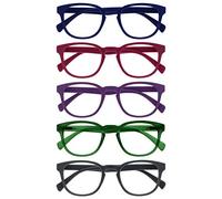 OPULIZE Pop Gafas de Lectura Pack de 5 Redondas Azul, Rosa Fucsia, Violeta, Verde Musgo y Gris Mate Satinado Bisagras con Muelle Resistentes a los Arañazos Hombre Mujer RRRRR2-34567 +1.50
