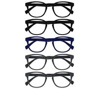 OPULIZE Pop Gafas de Lectura Pack de 5 Redondas Negro, Azul y Gris Mate Satinado Bisagras con Muelle Resistentes a los Arañazos Hombre Mujer RRRRR2-11377 +2.50