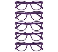 OPULIZE Pop Gafas de Lectura Pack de 5 Redondas Violeta Mate Satinado Bisagras con Muelle Resistentes a los Arañazos Hombre Mujer RRRRR2-5 +1.50