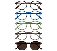 OPULIZE REY Gafas de Lectura + Lectura Solares - Pack de 5 - Montura Redonda - Marrón Mate, Azul, Verde, Gris, Marrón - Hombre Mujer - RRRRS56-23672 - +1.00