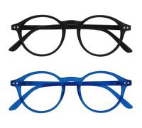 OPULIZE REY Gafas de Lectura - Pack de 2 - Montura Redonda Retro - Negro Mate, Azul - Hombre Mujer - Bisagras de Muelle - RR56-13 - +2.50