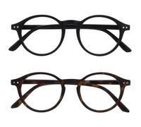 OPULIZE REY Gafas de Lectura - Pack de 2 - Montura Redonda Retro - Negro Mate, Carey Marrón - Hombre Mujer - Bisagras de Muelle - RR56-12 - +3.50