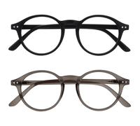 OPULIZE REY Gafas de Lectura - Pack de 2 - Montura Redonda Retro - Negro Mate, Gris - Hombre Mujer - Bisagras de Muelle - RR56-17 - +1.50