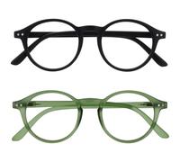 OPULIZE REY Gafas de Lectura - Pack de 2 - Montura Redonda Retro - Negro Mate, Verde - Hombre Mujer - Bisagras de Muelle - RR56-16 - +3.50