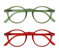 OPULIZE REY Gafas de Lectura - Pack de 2 - Montura Redonda Retro - Verde Mate, Rojo - Hombre Mujer - Bisagras de Muelle - RR56-6Z - +3.00