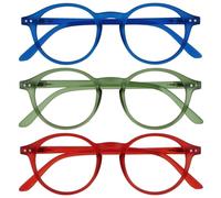 OPULIZE REY Gafas de Lectura - Pack de 3 - Montura Redonda Retro - Azul Mate, Verde, Rojo - Hombre Mujer - Bisagras de Muelle - RRR56-36Z - +2.50