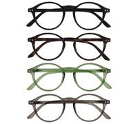 OPULIZE REY Gafas de Lectura - Pack de 4 - Montura Redonda Retro - Negro, Carey Marrón, Verde, Gris - Hombre Mujer - Bisagras de Muelle - RRRR56-1267 - +3.50