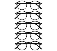 OPULIZE REY Gafas de Lectura - Pack de 5 - Montura Redonda Retro - Negro Mate - Hombre Mujer - Bisagras de Muelle - RRRRR56-1 - +2.50